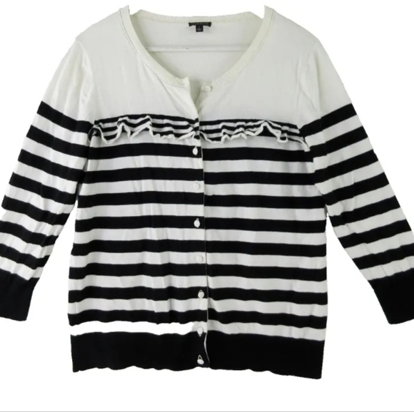Talbots Black & White Stripe Button Up Cardigan - Picture 2 of 7